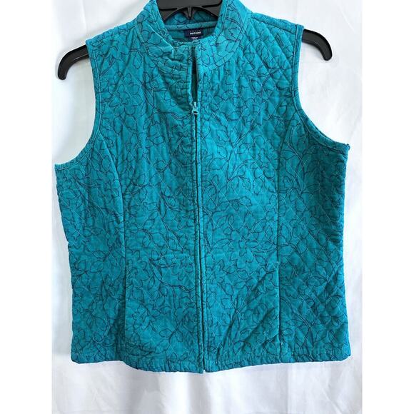 VTG Basic Editions Women's Quilted Corduroy Jacket Vest Size M Teal Floral - Picture 2 of 16